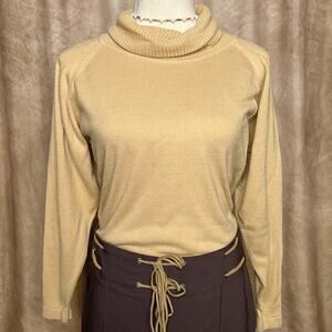 Vintage 60s by Darlene Turtleneck Sweater Tan Lightweight Retro Knit Classic Mod